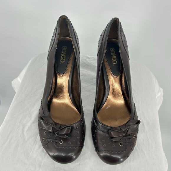 Vintage y2k women's brown Bongo 'Clean Sweep' Mary Jane Bow heel pumps sz 10 - Picture 3 of 9